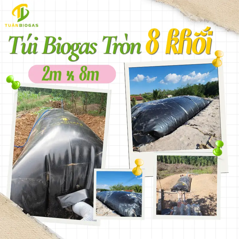 Túi Biogas Tròn 8 Khối Xử Lý Chất Thải Chăn Nuôi Hộ Gia Đình | Kích Thước 2mx8m.